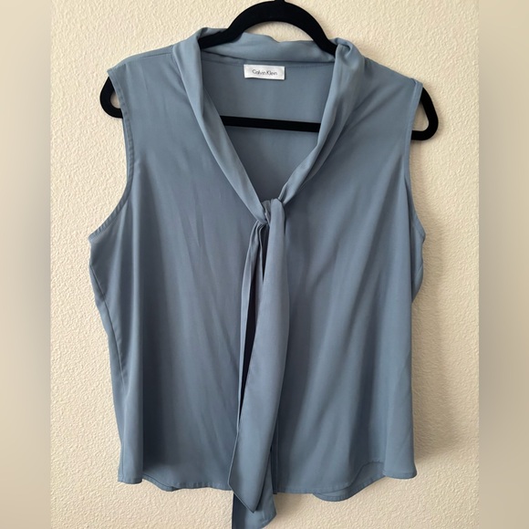 Calvin Klein Women's Soft Blue Tie-Front Blouse - Picture 1 of 7